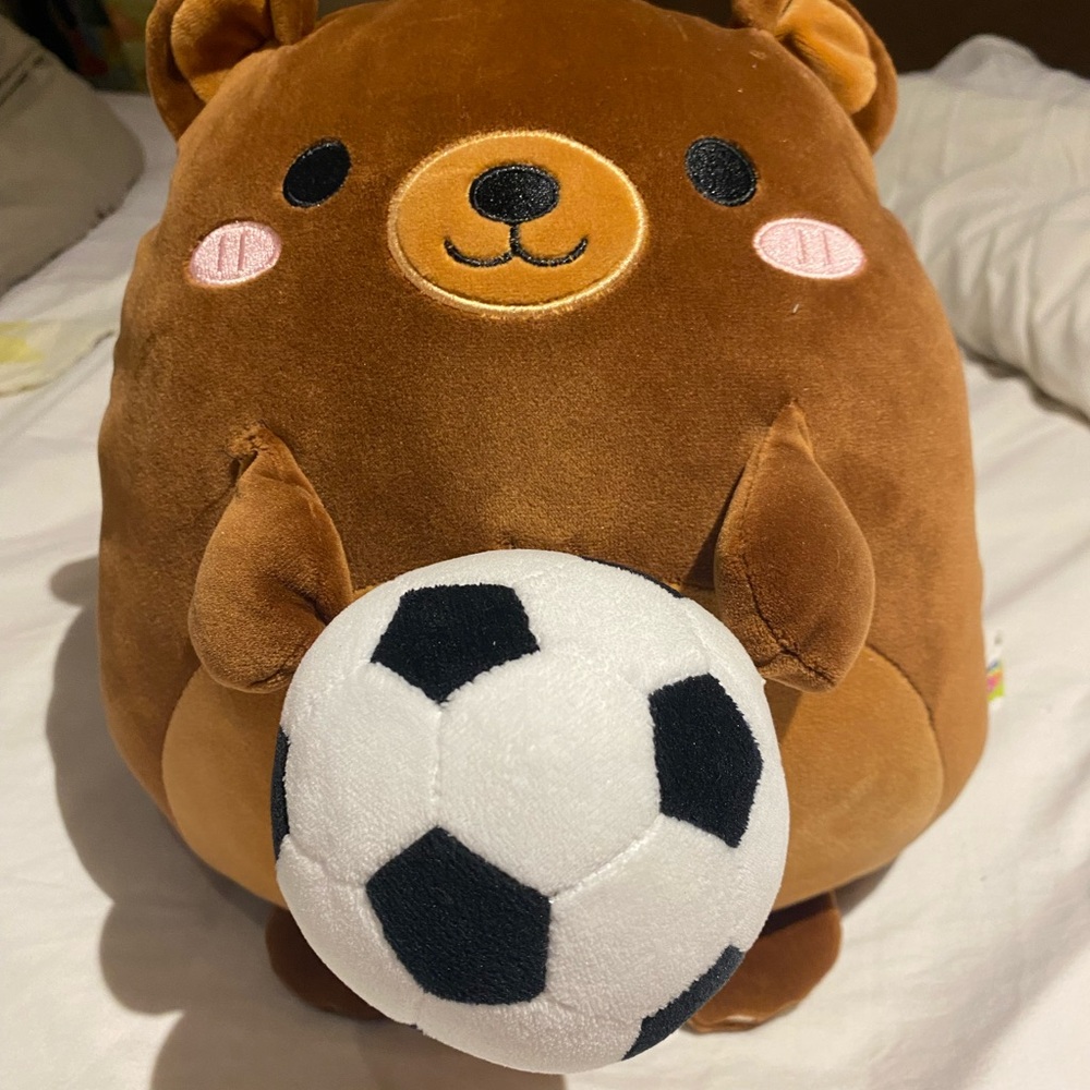 Kids - Stuffy - Brown Bear Plush Toy with Soccer Ball